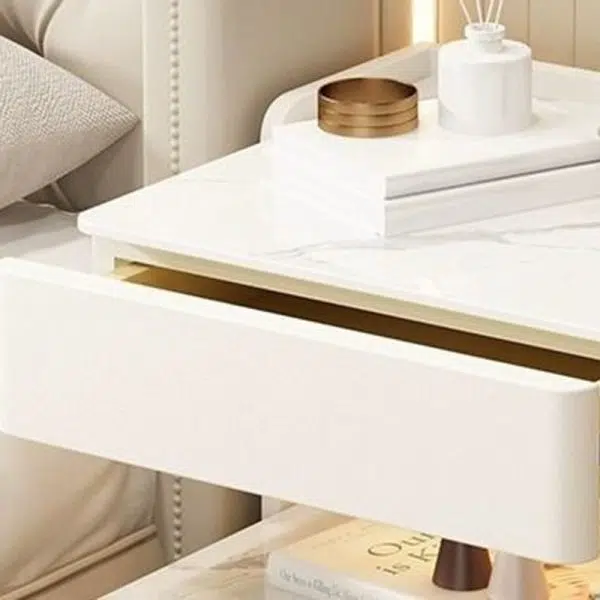 Contemporary Luxury Rectangular Rock Slab Solid Wood Leather Nightstand 2-Drawer For Bedroom - Image 11