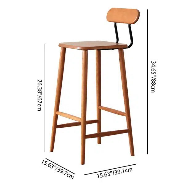 Contemporary Nordic Square Wood Iron Bar Stool Backrest Footrest For Dining Room - Image 4