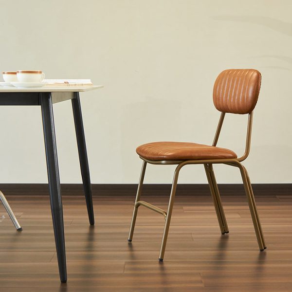 Contemporary Industrial Leather Iron Square Elliptical Stripe Dining Chair Backrest Footrest For Dining Room - Image 3