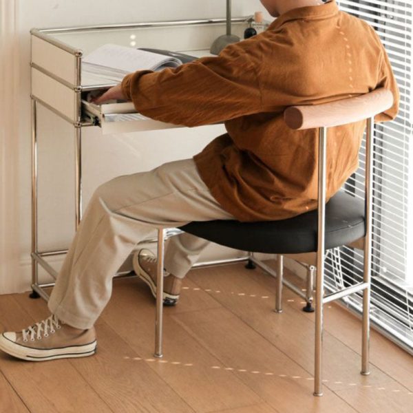 Contemporary Nordic Half Round Leather Metal Wood Curved Backrest Dining Chair For Dining Room - Image 10