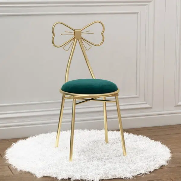Contemporary Creative Bow Round Upholstered Velvet Metal Vanity Stool Backrest For Bedroom - Image 3