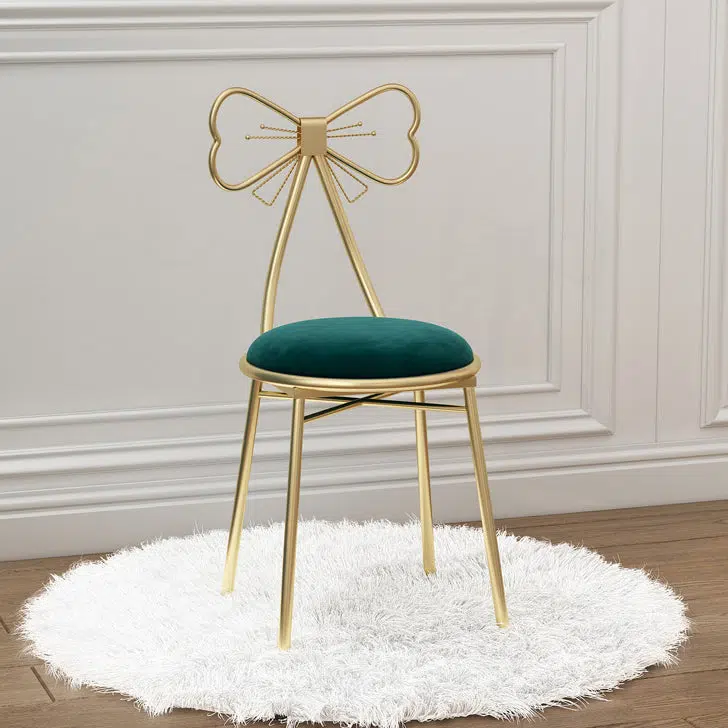 17-2e4f7cdd-5152-4fb0-b3bd-8862af4c7c77.jpg Contemporary Creative Bow Round Upholstered Velvet Metal Vanity Stool Backrest For Bedroom - Image 3