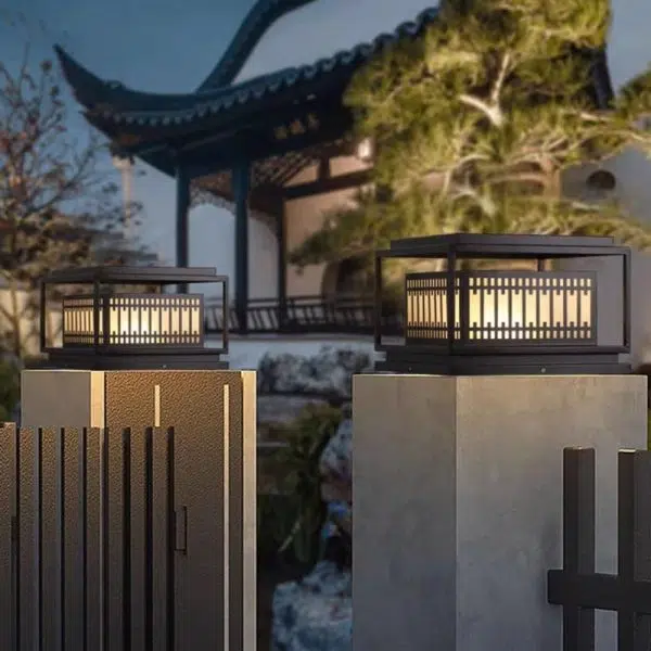 Traditional Chinese Square Stainless Steel Glass 1-Light Post Head Light For Garden - Image 2