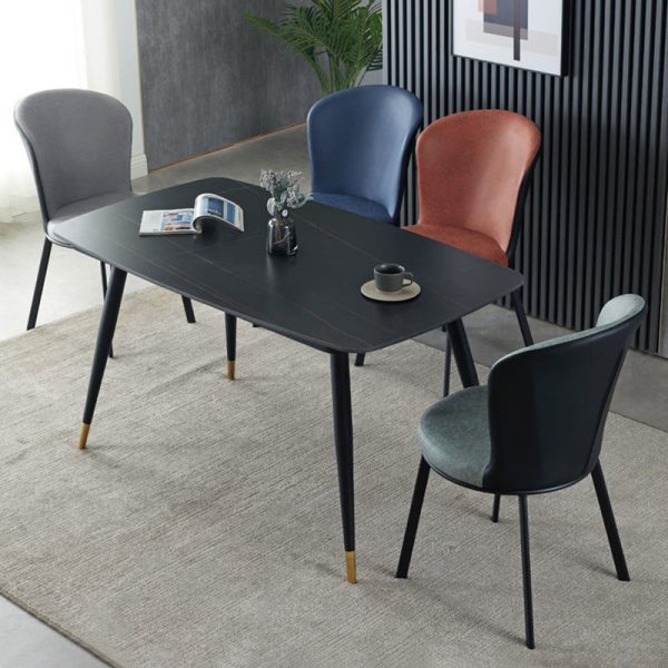 Contemporary Scandinavian Round Cushion Leather Carbon Steel Dining Chair Backrest For Dining Room - Image 16