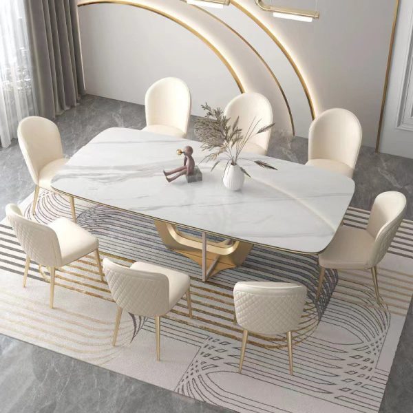 Contemporary Nordic Curved Leather Upholstered Metal Tapered Legs Dining Chair Backrest For Dining Room - Image 10