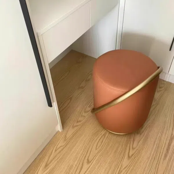 Contemporary Nordic Cylinder Iron Leather Vanity Stool Backless Armless For Bedroom - Image 10