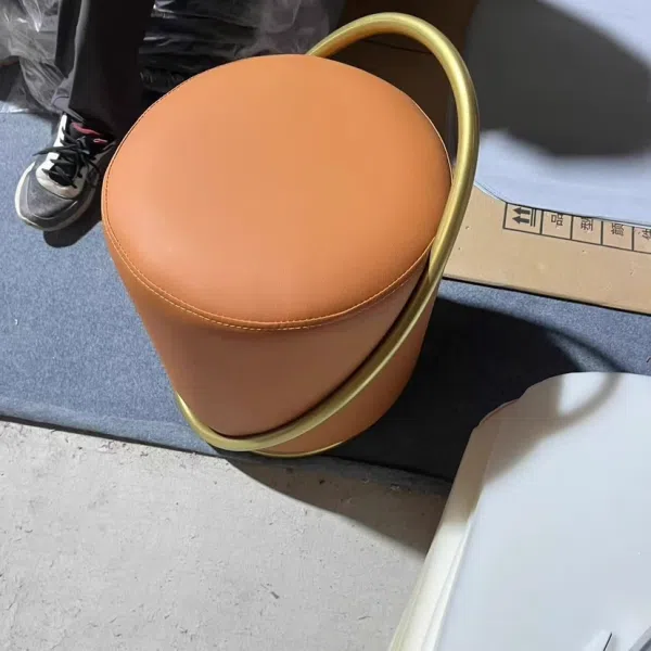 Contemporary Nordic Cylinder Iron Leather Vanity Stool Backless Armless For Bedroom - Image 12