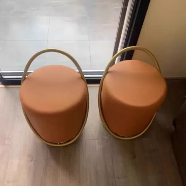 Contemporary Nordic Cylinder Iron Leather Vanity Stool Backless Armless For Bedroom - Image 11