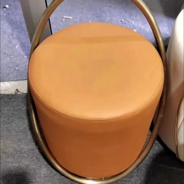 Contemporary Nordic Cylinder Iron Leather Vanity Stool Backless Armless For Bedroom - Image 13