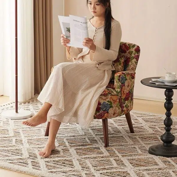 Traditional Vintage Rectangular Back High Elasticity Sponge Cotton Linen Solid Wood Accent Chair Backrest Armrest For Living Room - Image 12