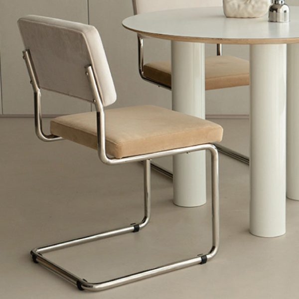 Contemporary Nordic Square Fabric Upholstered Stainless Steel Bracket Dining Chair Backrest For Dining Room - Image 9