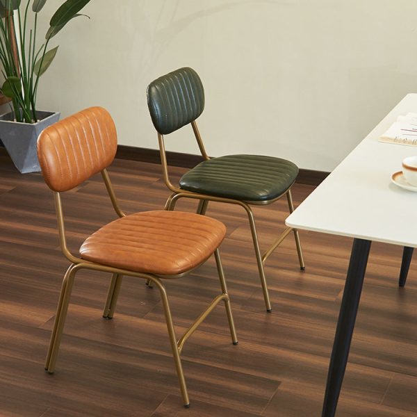 Contemporary Industrial Leather Iron Square Elliptical Stripe Dining Chair Backrest Footrest For Dining Room - Image 2