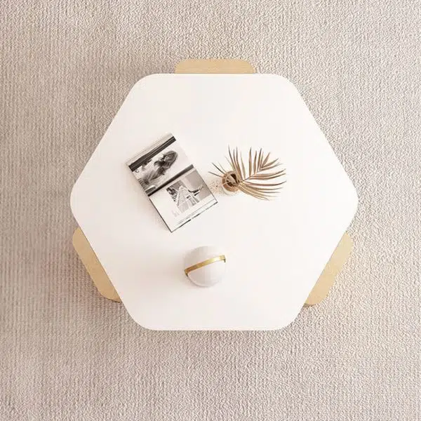 Contemporary Creative Hexagonal Plank Oak End Table 1-Tier For Living Room - Image 8