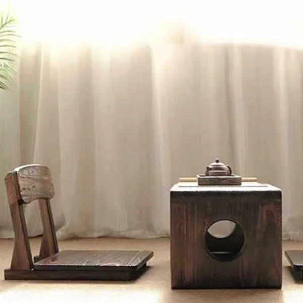 Traditional Japanese Square Paulownia Wood Cotton Linen Chair Tatami Backrest For Entertainment Room - Image 5