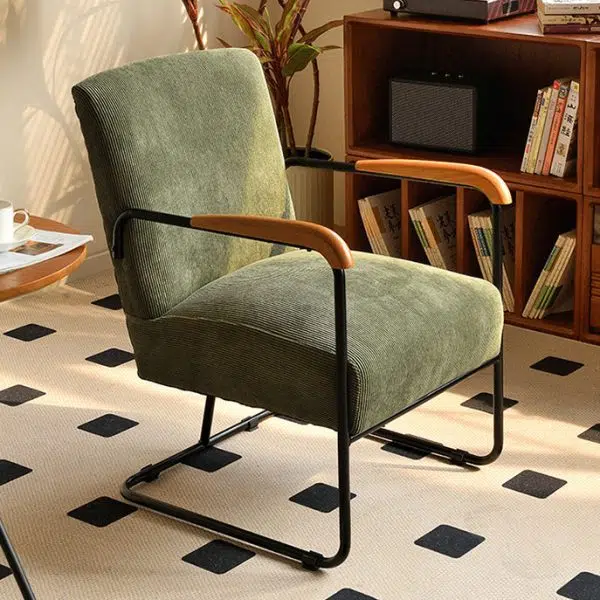 Contemporary Nordic Rectangular Iron Fabric Chair Backrest Armrest For Living Room - Image 17