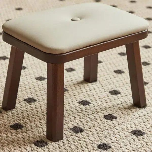 Modern Minimalist Square PU Leather Solid Wood Chair Backless Armless For Living Room - Image 8