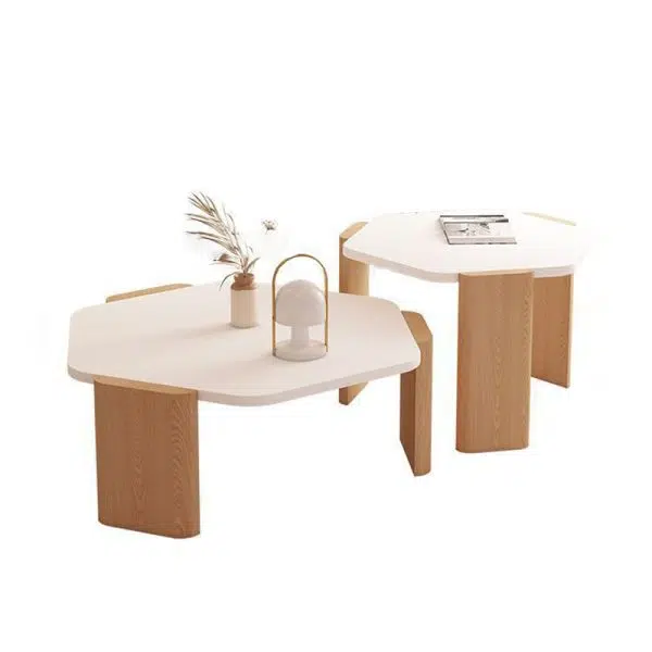 Contemporary Creative Hexagonal Plank Oak End Table 1-Tier For Living Room - Image 20