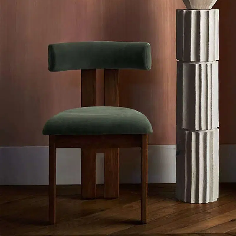 19-2b7ac902-3c0e-4157-a41b-82578b683e59.jpg Contemporary Retro Half Round Upholstered Fabric Wood Dining Chair Curved Backrest For Dining Room - Image 1