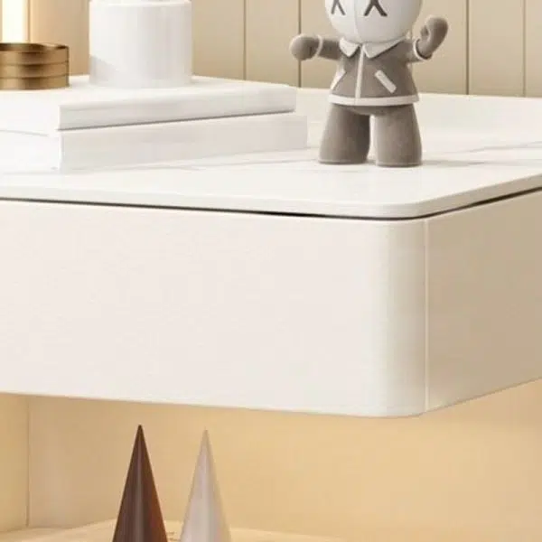 Contemporary Luxury Rectangular Rock Slab Solid Wood Leather Nightstand 2-Drawer For Bedroom - Image 13