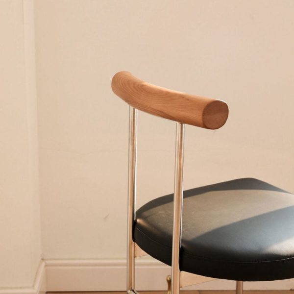 Contemporary Nordic Half Round Leather Metal Wood Curved Backrest Dining Chair For Dining Room - Image 11