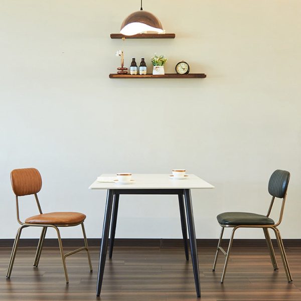 Contemporary Industrial Leather Iron Square Elliptical Stripe Dining Chair Backrest Footrest For Dining Room - Image 13