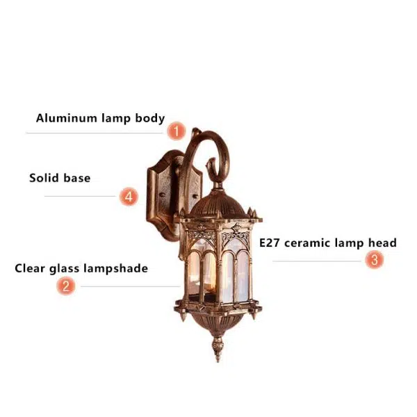 European Vintage Outdoor Waterproof 1-Light Metal Wall Sconce Lamp - Image 6