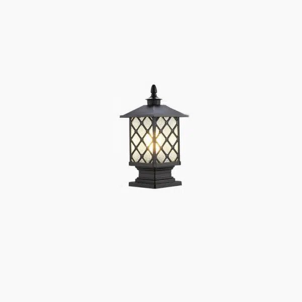 Outdoor Chinese Frosted Glass Aluminum Square Cage Post Head 1-Light Waterproof Patio Landscape Light - Image 12