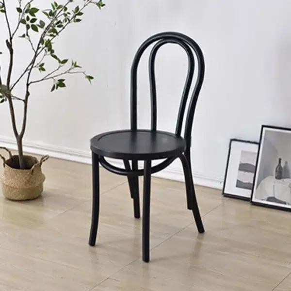 Traditional Vintage Round Wood Rattan Chair Backrest Armless For Living Room - Image 2