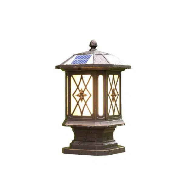 Solar European Hexagon Cage Column LED Outdoor Patio Post Head Landscape Light - Image 14