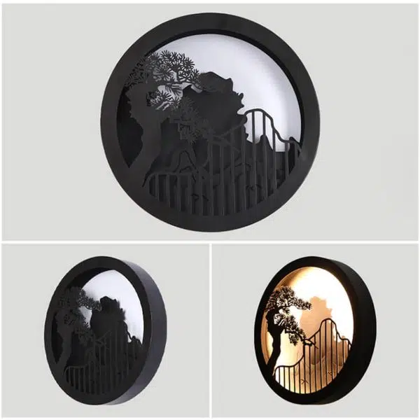 Modern Chinese Landscape Pine Zen Round LED Outdoor Wall Sconce Lamp - Image 17