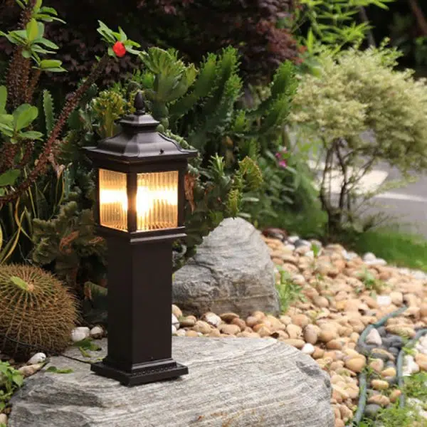 Traditional Chinese Waterproof Palace Roof Rectangular Pillar Aluminum Glass 1-Light Outdoor Lawn Landscape Light For Garden - Image 21