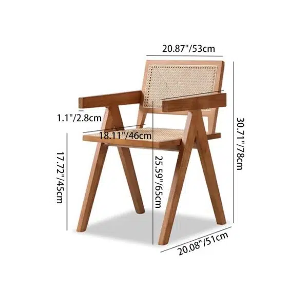 Contemporary Scandinavian Rectangular Wood Rattan Chair Backrest Armrest For Living Room - Image 4