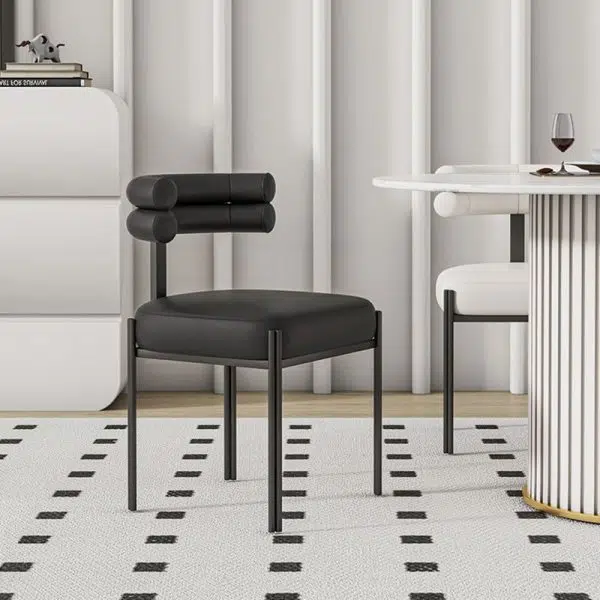 Contemporary Creative Half Arc Square Leather Metal Dining Chair Backrest Armless For Dining Room - Image 12