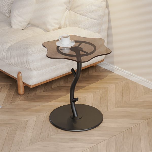 Contemporary Creative Clouds Rock Slab Tempered Glass End Table 1-Tier For Bedroom - Image 2