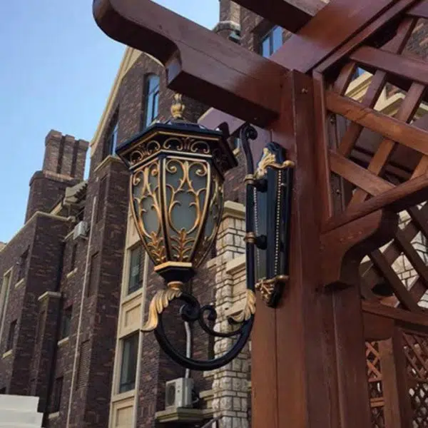 European Retro Solar Carved Lantern Aluminum Glass LED Outdoor Waterproof Wall Sconce Lamp - Image 3