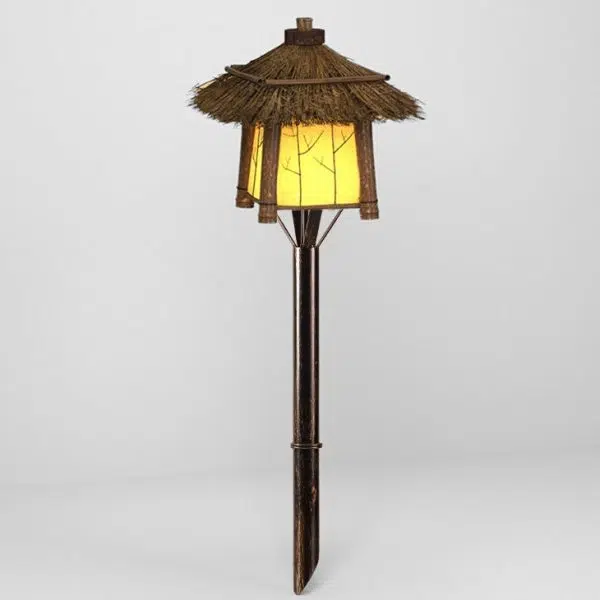 Traditional Rustic Four Corner House Bamboo Steel LED Outdoor Landscape Light For Garden - Image 7