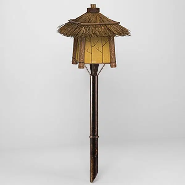 Traditional Rustic Four Corner House Bamboo Steel LED Outdoor Landscape Light For Garden - Image 8