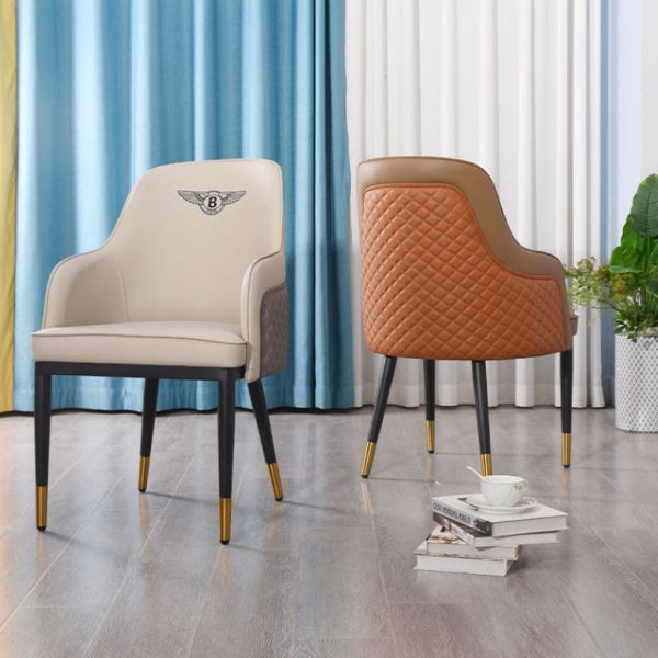 Contemporary Nordic Leather Wood Metal Sponge Square Dining Chair Backrest Armrest For Dining Room - Image 6