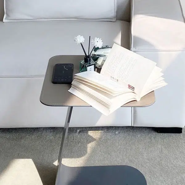 Contemporary Creative C-Shape Saddle Leather Carbon Steel End Table For Living Room - Image 3