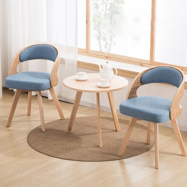 Contemporary Nordic Fabric Upholstered Wood Splayed Legs Dining Chair Curved Back For Dining Room - Image 14