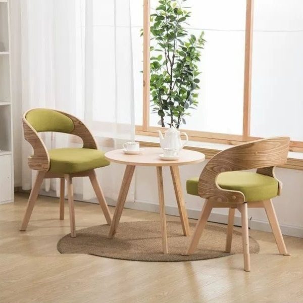 Contemporary Nordic Fabric Upholstered Wood Splayed Legs Dining Chair Curved Back For Dining Room - Image 15