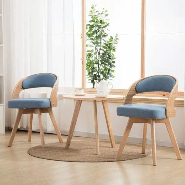 Contemporary Nordic Fabric Upholstered Wood Splayed Legs Dining Chair Curved Back For Dining Room - Image 16