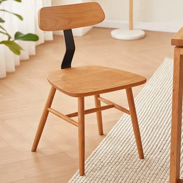 Contemporary Nordic Cherry Wood Iron Curved Square Dining Chair Backrest For Dining Room - Image 2