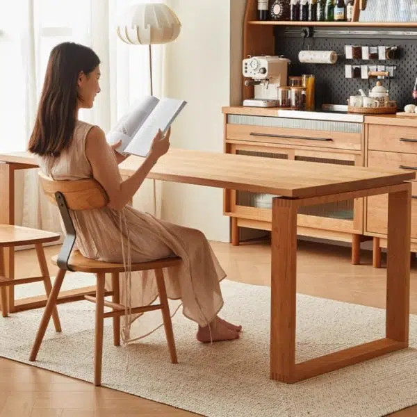 Contemporary Nordic Cherry Wood Iron Curved Square Dining Chair Backrest For Dining Room - Image 12