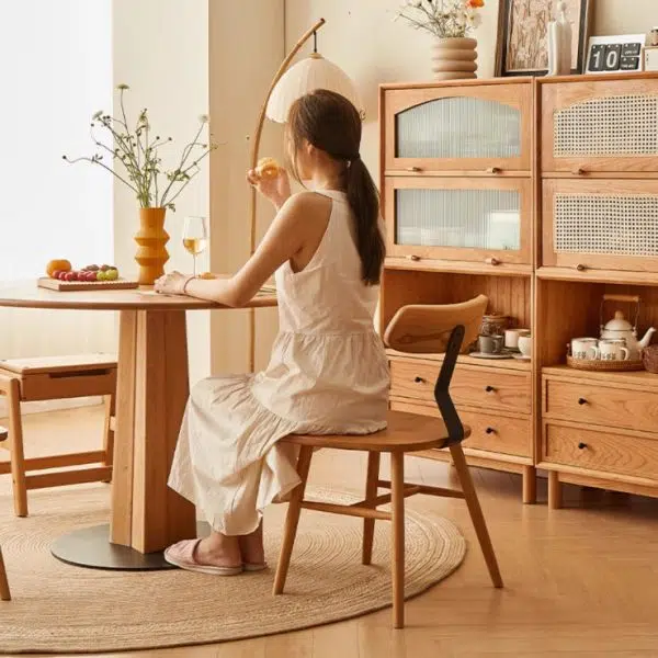 Contemporary Nordic Cherry Wood Iron Curved Square Dining Chair Backrest For Dining Room - Image 13