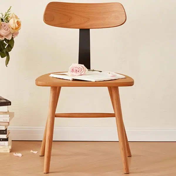 Contemporary Nordic Cherry Wood Iron Curved Square Dining Chair Backrest For Dining Room - Image 3
