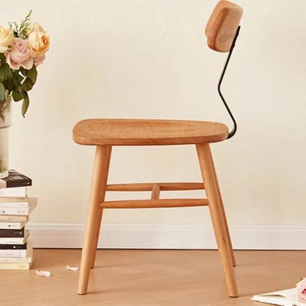 Contemporary Nordic Cherry Wood Iron Curved Square Dining Chair Backrest For Dining Room - Image 9