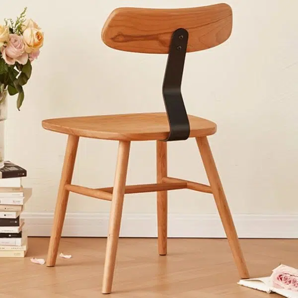 Contemporary Nordic Cherry Wood Iron Curved Square Dining Chair Backrest For Dining Room - Image 4