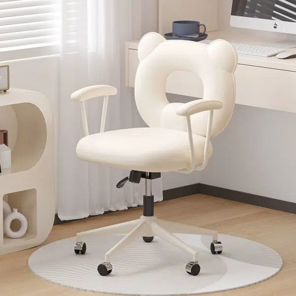 Contemporary Nordic Leather Steel Iron Sponge Bear Square Desk Chair Backrest Armrest Adjustable For Home Office - Image 3