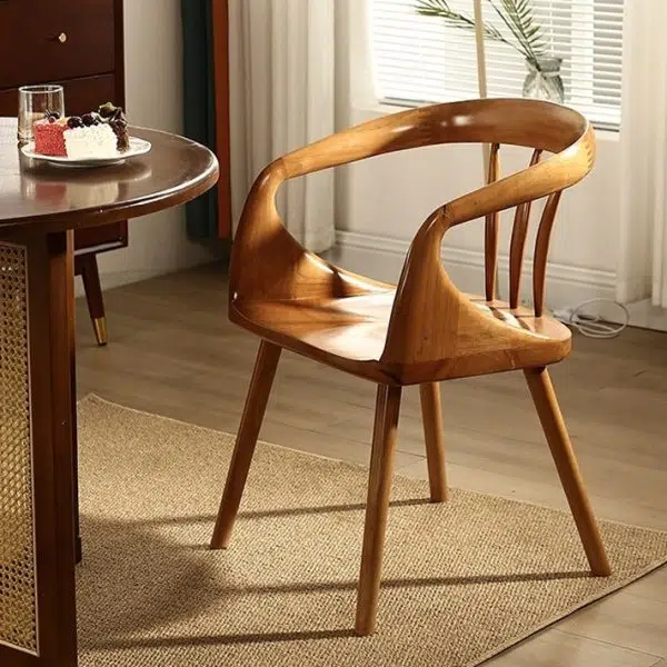 Contemporary Scandinavian Round Back Solid Wood Dining Chair Backrest Armrest For Dining Room - Image 7